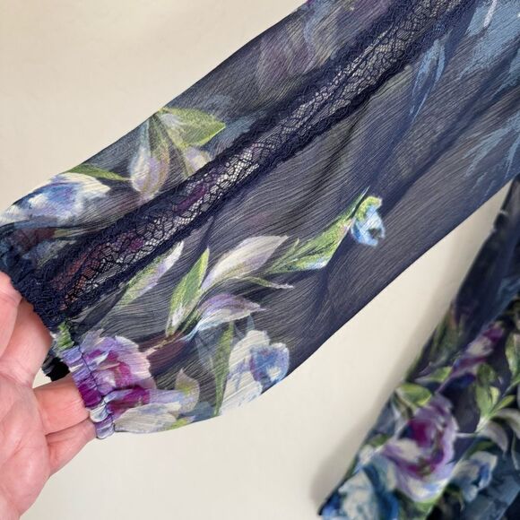 Susan Graver Floral Print Lace Sheer Tunic Blouse Size XL - Picture 6 of 9